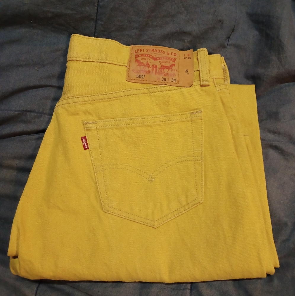 Levis 501 button fly jeans yellow